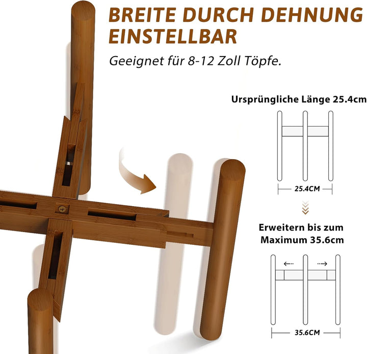 Bamworld Blumenständer Blumenhocker Pflanzenhocker Hellbraun Verstellbar und kippsicher, geeignet fü