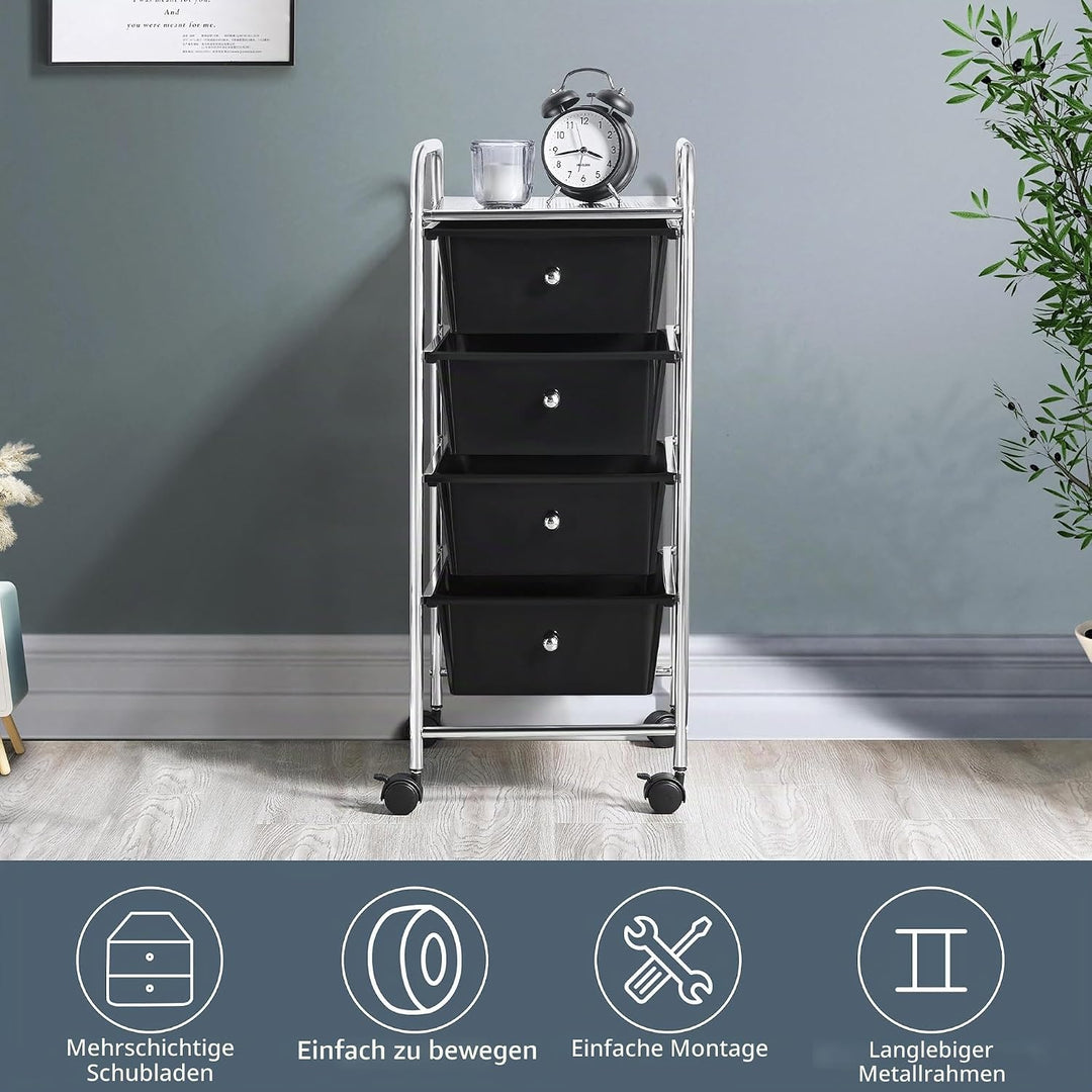 Yaheetech Küchewagen Rollwagen inkl. 4 Schubladen Allzweckwagen Küchen Organizer Servierwagen Trolle