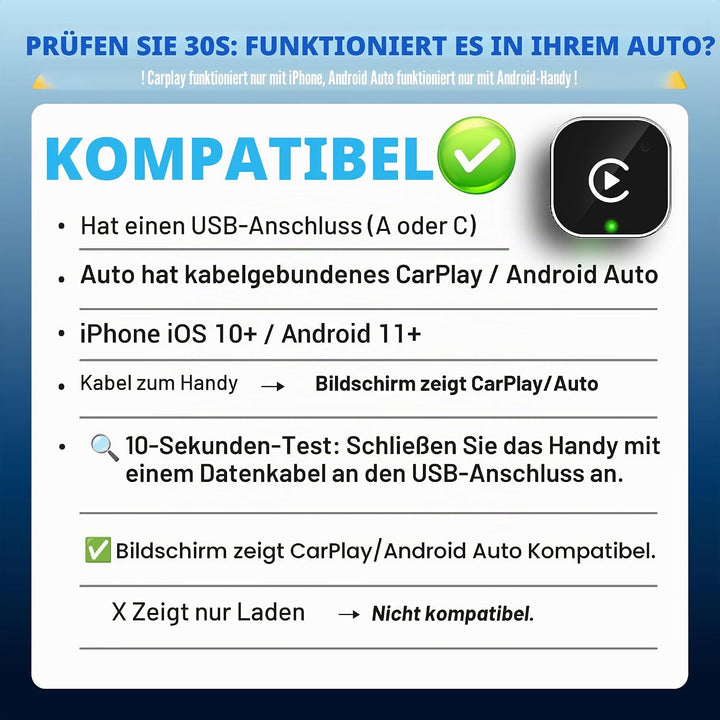2026 Update 2-IN-1 Wireless CarPlay & Android Auto Adapter, Kabelloses CarPlay für iPhone & Android,