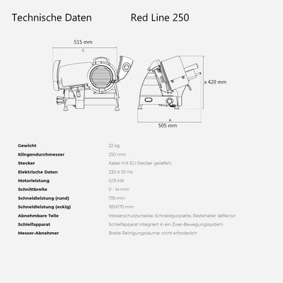 Berkel Red Line 250 rot Profi Aufschnittmaschine + Einlegebrett aus alten Wein Fassholz - Sonderange