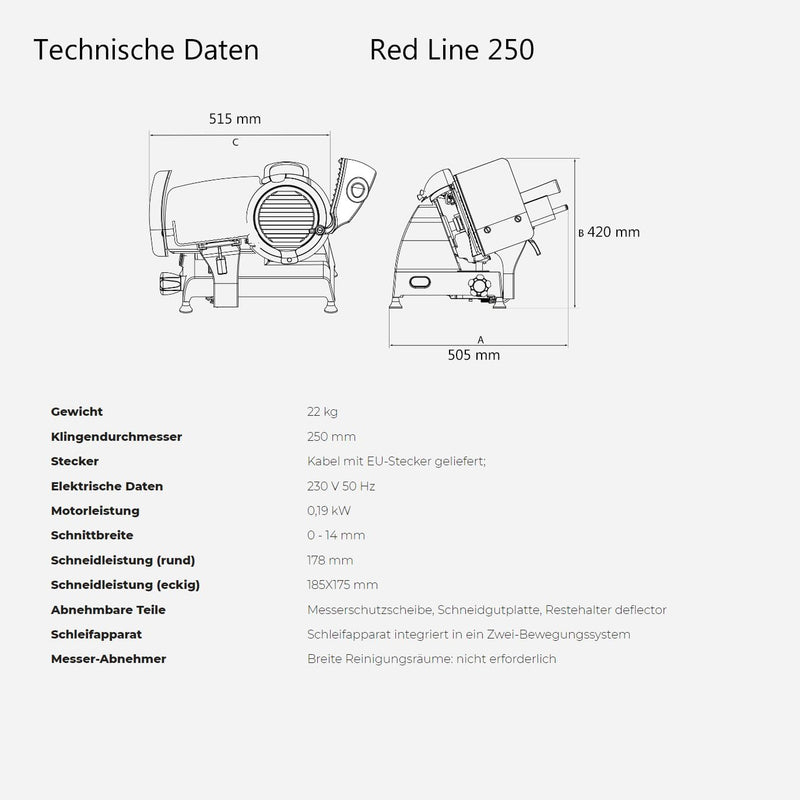 Berkel Red Line 250 rot Profi Aufschnittmaschine + Einlegebrett aus alten Wein Fassholz - Sonderange