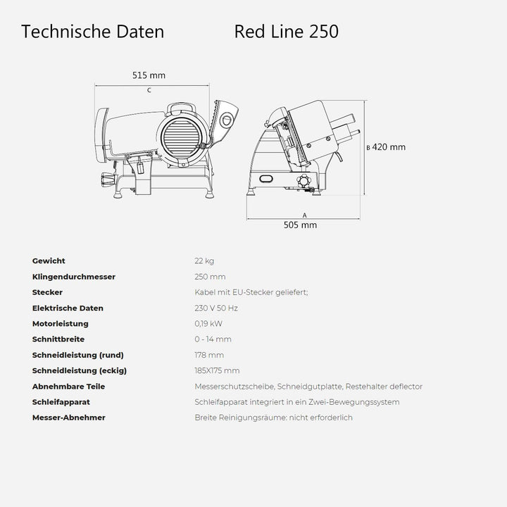 Berkel Red Line 250 rot Profi Aufschnittmaschine + Einlegebrett aus alten Wein Fassholz - Sonderange