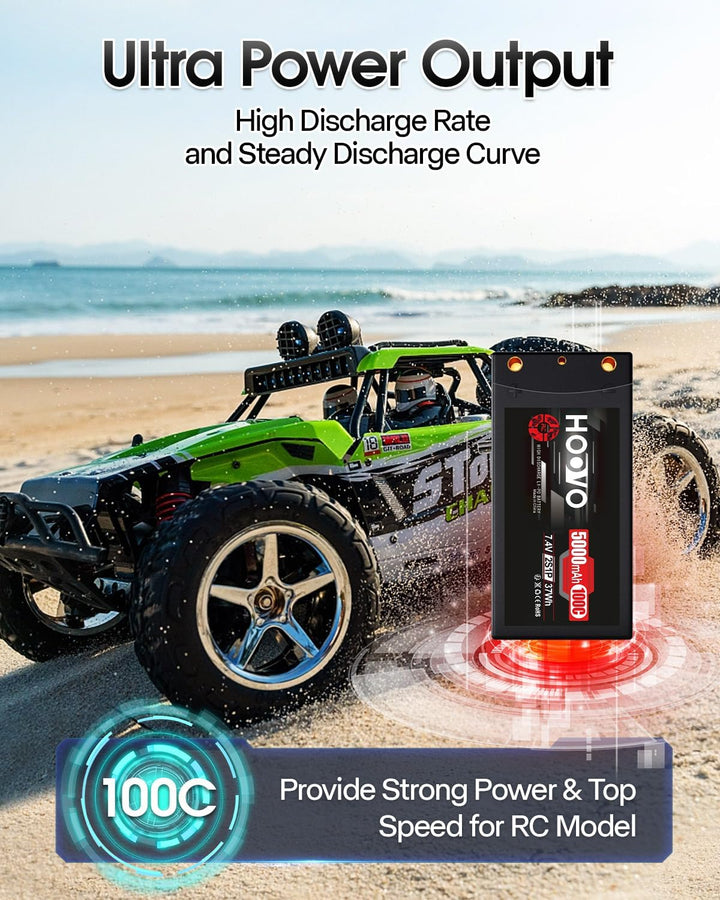 HOOVO RC Batterie 7,4V 5000mAh 100C 2S Lipo Akkus HardCase mit 4.0 mm Banana to Deans Plug für RC Au