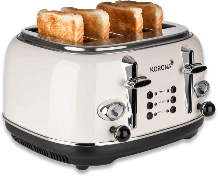 Korona 21676 Retro-Toaster | 4-Scheiben-Toaster | Creme | 6-stufige Röstgrad-Einstellung und zusätzl