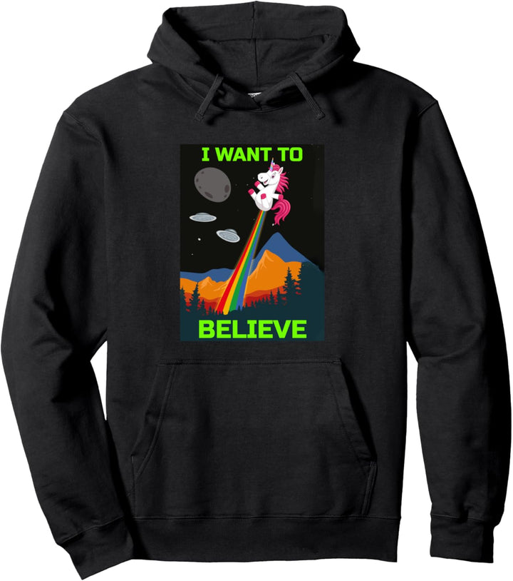 fliegendes Einhorn "I want to believe" UAP Outfit Alien Ufo Pullover Hoodie