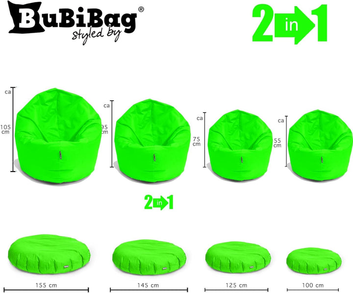 BuBiBag 2in1 Sitzsack L - XXL mit Füllung für Kinder & Erwachsene, Gaming Beanbag & Bodenkissen für