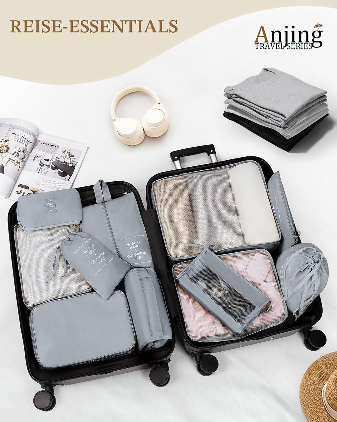Anjing Koffer Organizer 11-teilig, Packing Cubes, leichte Reisegepäck-Organizer, platzsparend, wasse