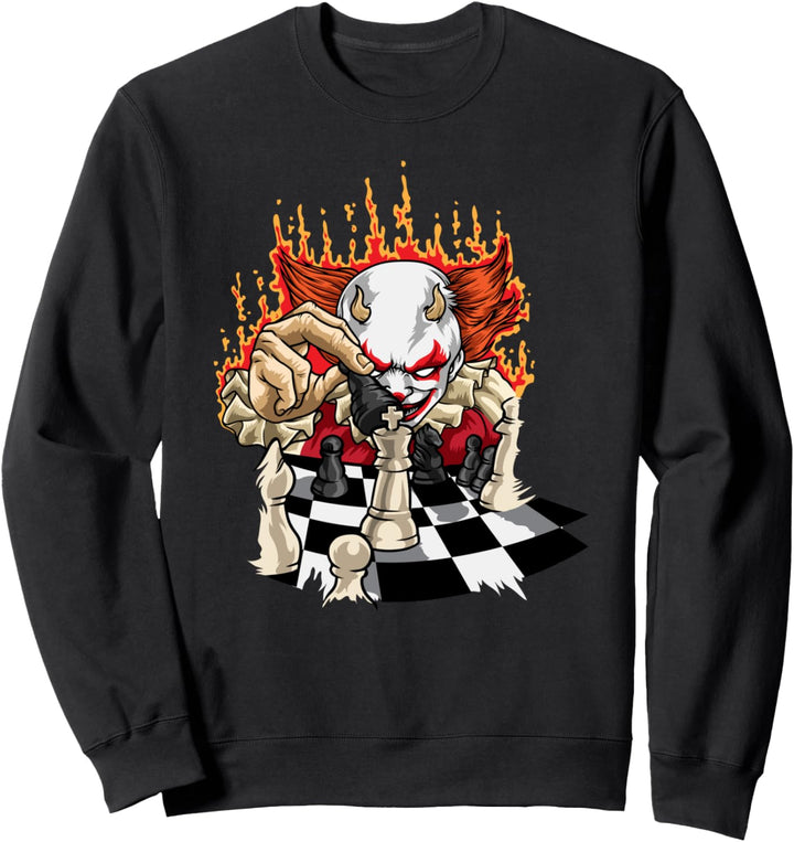 Feuriger Clown Mit Schachbrett Und Schachfiguren - Schach Sweatshirt