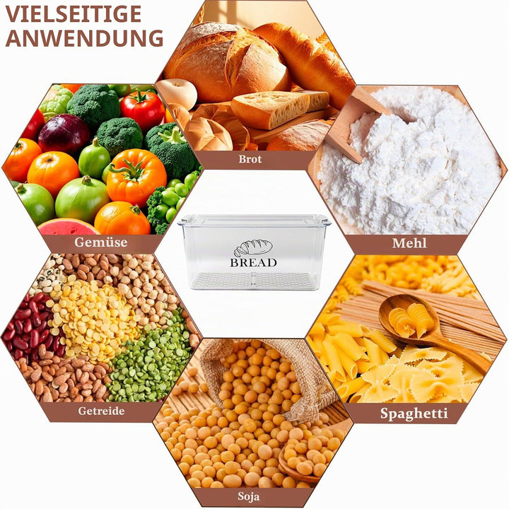Brotkasten PET Transparent mit Trennwand, Deckel – stapelbare Brotbox mit Clipverschluss als praktis