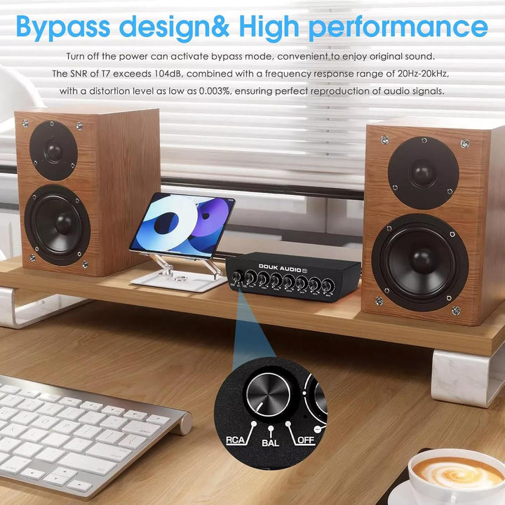 Douk Audio T7 7-Band Equalizer, Ausgewogener XLR/RCA Vorverstärker für Heimverstärker