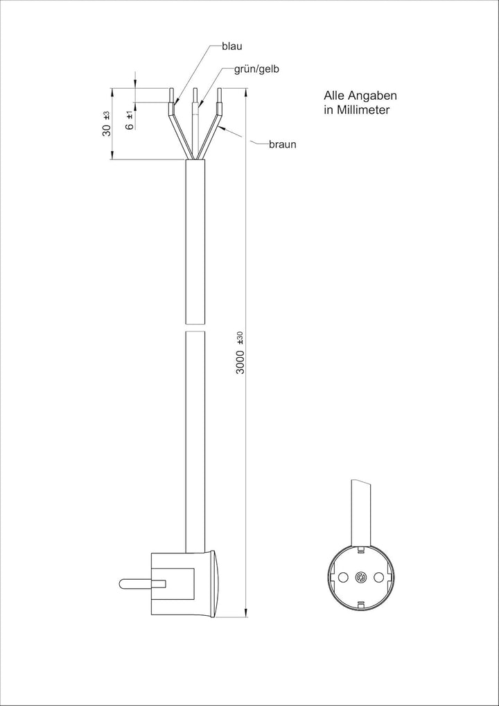 Textilkabel Zuleitung mit Schuko-Stecker (Winkelstecker aus Duroplast: Bakelit Optik), Leitung H03VV