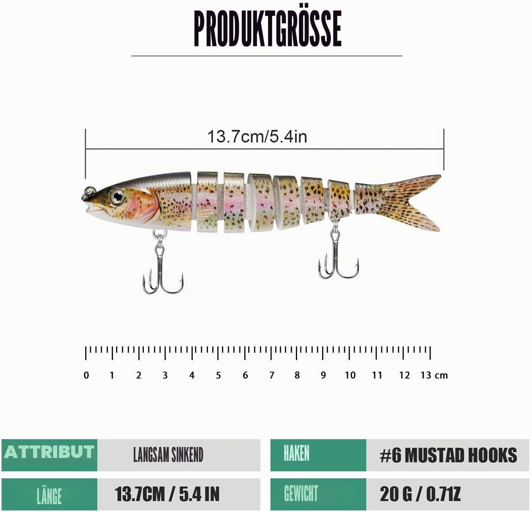 TRUSCEND Kunstköder Hecht, Fisch Köder für Zander Barsch Forellen Wobbler Swimbait, Angelköder Fisch
