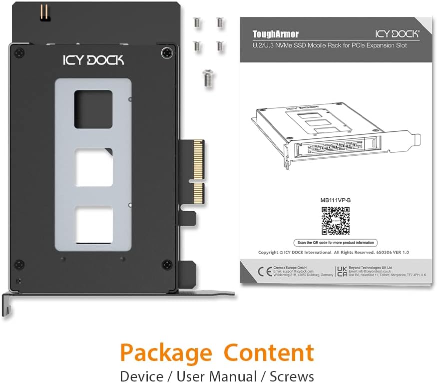 ICY DOCK ToughArmor MB111VP-B - Wechselrahmen-Adapterkarte für 1x U.2/U.3 NVMe SSD in einem PCIe 4.0