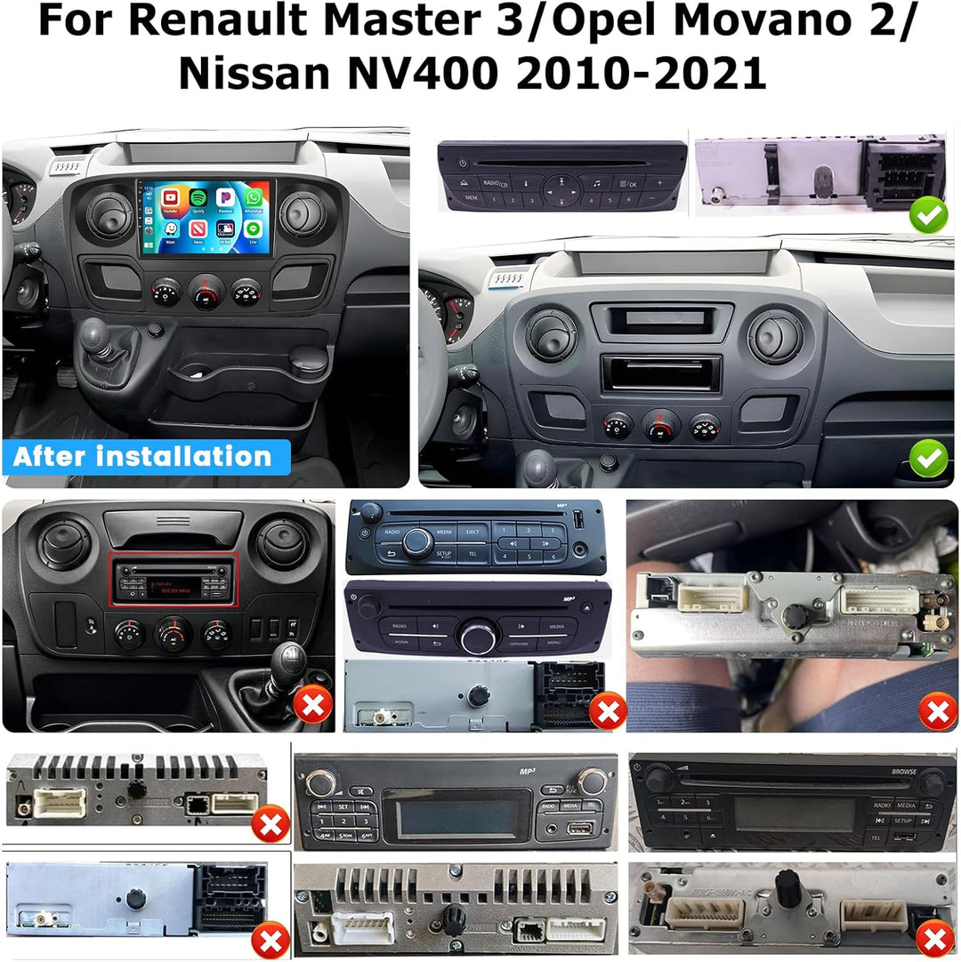 Hikity 2+64GB Android 15 Autoradio für Opel Movano 2 Renault Master 3 Nissan NV400 Radio Wireless Ca