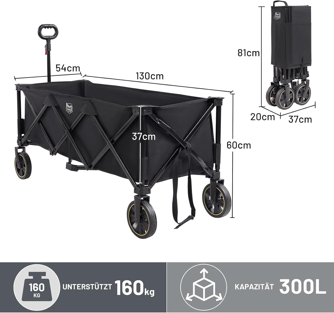 TIMBER RIDGE XXXL Bollerwagen Faltbar 300L 160KG mit Netze als Fallschutz Transportwagen mit Bremse