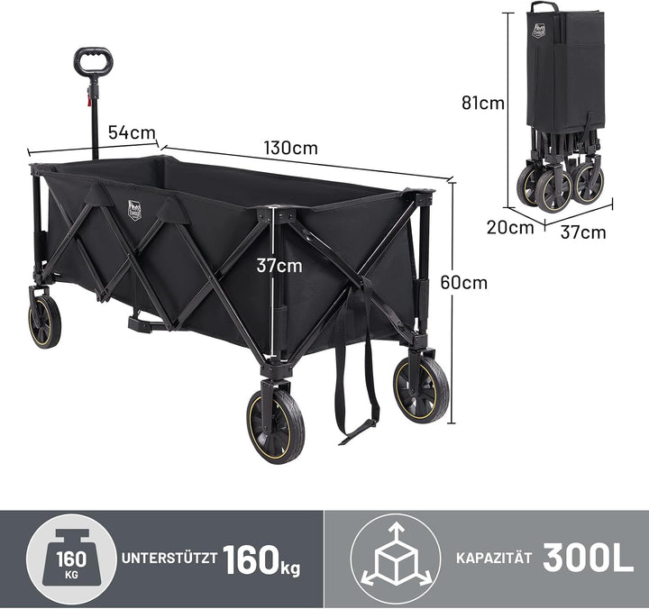 TIMBER RIDGE XXXL Bollerwagen Faltbar 300L 160KG mit Netze als Fallschutz Transportwagen mit Bremse