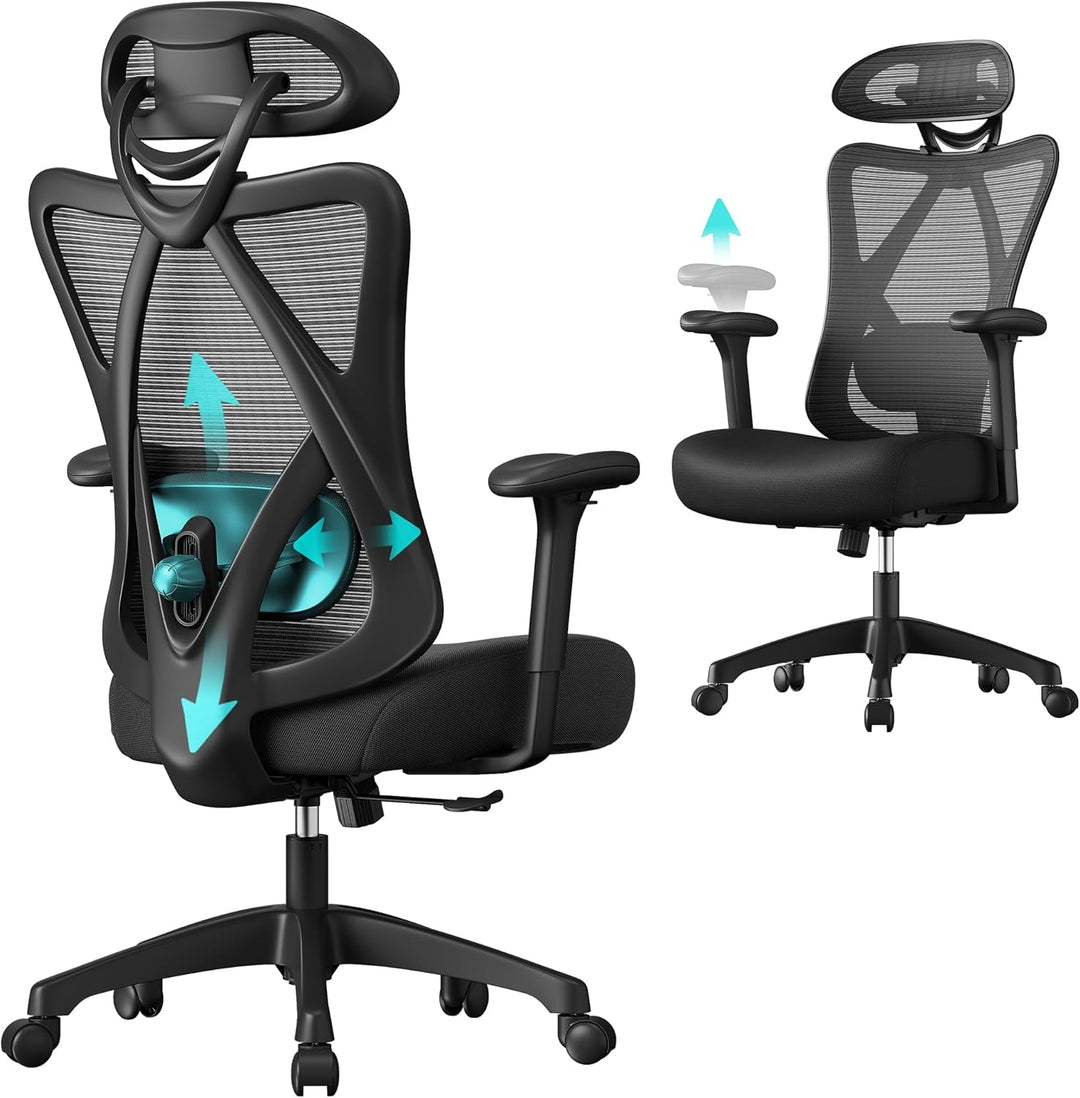SONGMICS Bürostuhl, ergonomischer Schreibtischstuhl, Computerstuhl, Netzstuhl, verstellbare Lendenst