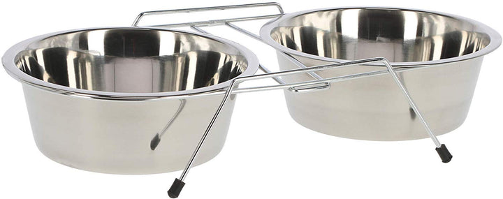 Kerbl Pet Doppelnapfständer, 2x900ml, 34,5x16,5x8,5cm, aus rostfreiem Edelstahl, Katzen, kleine und