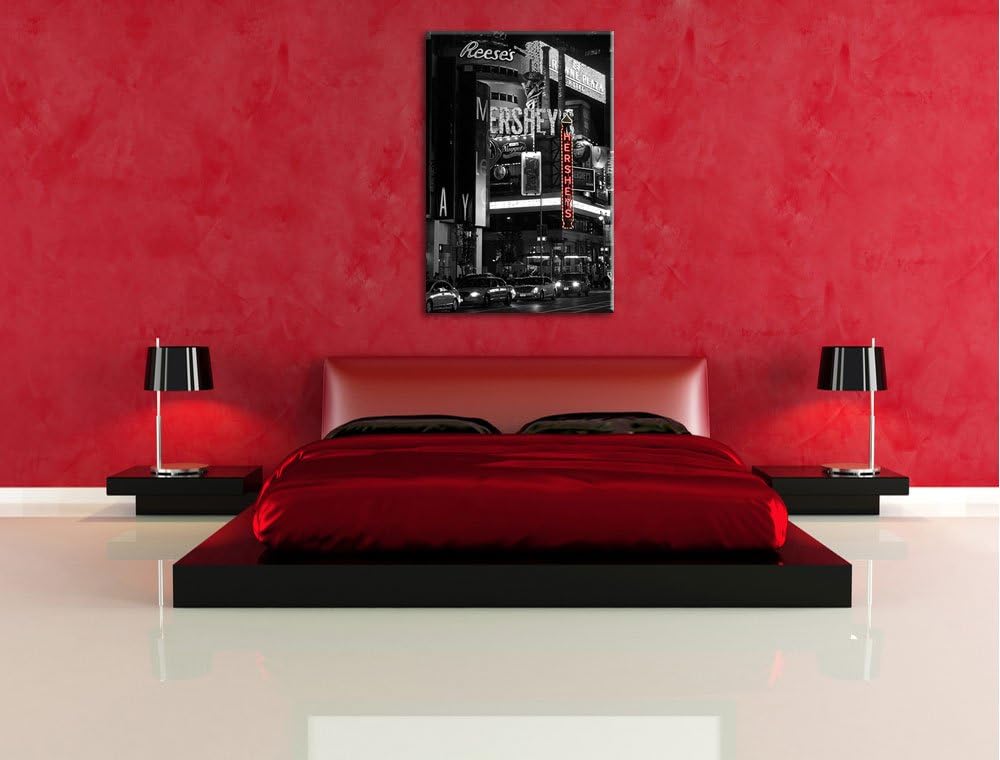 Dark berühmtes Hershey's in New York schwarz/weiss auf Leinwand, XXL riesige Bilder fertig gerahmt m