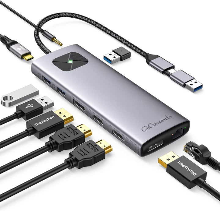 GiGimundo USB C Docking Station, 10 in 1 Dual Display Laptop Docking Station für MacBook Air/Pro mit