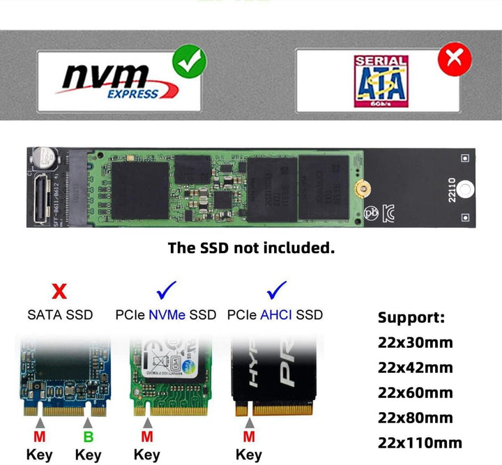 Cablecc Oculink SFF-8612 SFF-8611 auf M.2 Kit NGFF M-Key auf NVME PCIe SSD 2280 22110mm Adapter für