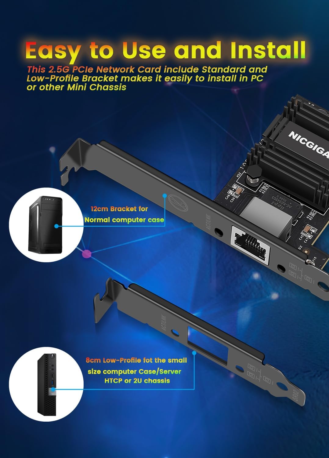 NICGIGA 2.5G Base-T PCIe Netzwerkadapter, Realtek RTL8125B 2.5Gbps/1Gbps/100Mbps PCI Express Gigabit