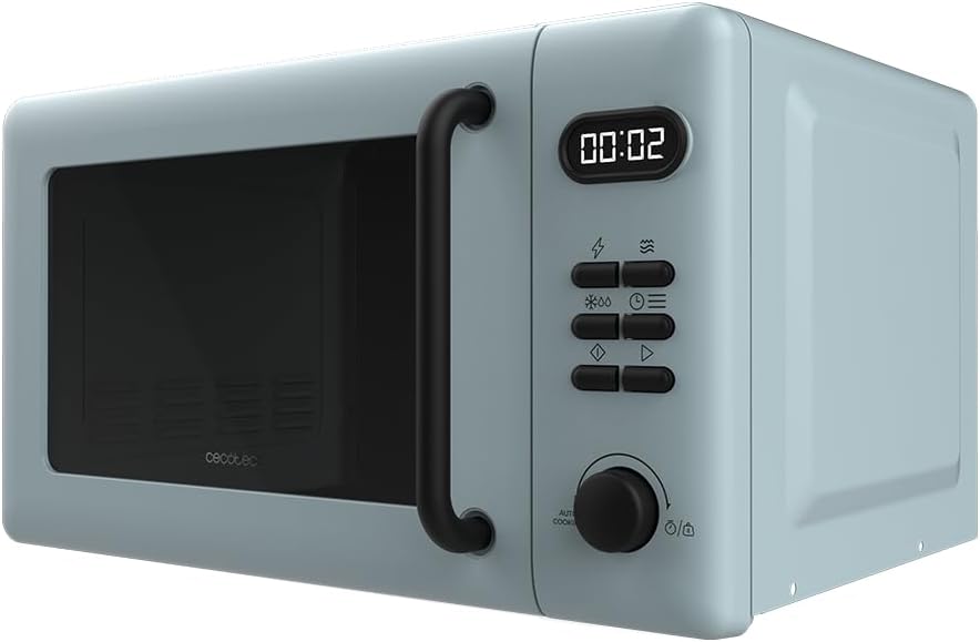 Cecotec Digitale Mikrowelle mit Grill 20L Proclean 5110 Blau. 700W in 6 Stufen und 800W Grill, Aufta