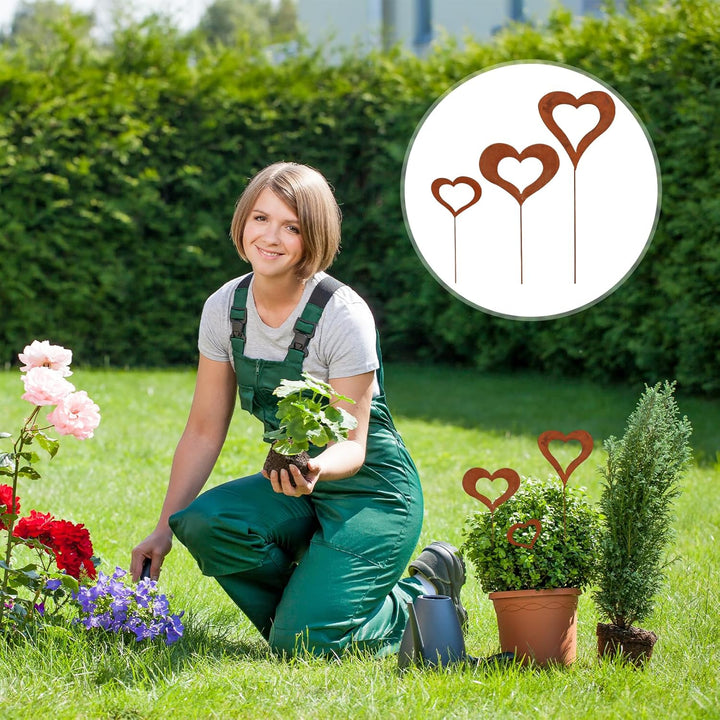 3 Stück Blumenstecker,Gartendeko Stecker,Rost Gartenstecker Metall,Rostdeko für Herz Roststecker Blu