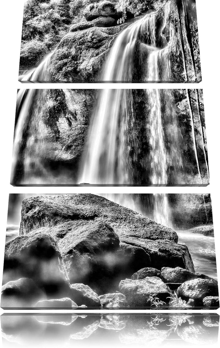 Pixxprint Monocrome, Wasserfall 3-Teiler Leinwandbild 120x80 Bild auf Leinwand