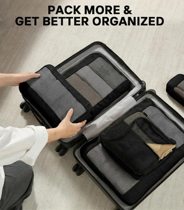 MURISE 6er Set Compression Packing Cubes, Koffer Organizer Packtaschen Schwarz, Schwarz
