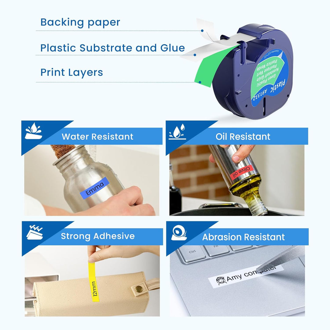 6er Pack Etikettenband Kompatibel mit DYMO Letratag Etikettenband Plastik 12mm x 4m Kompatibel mit L