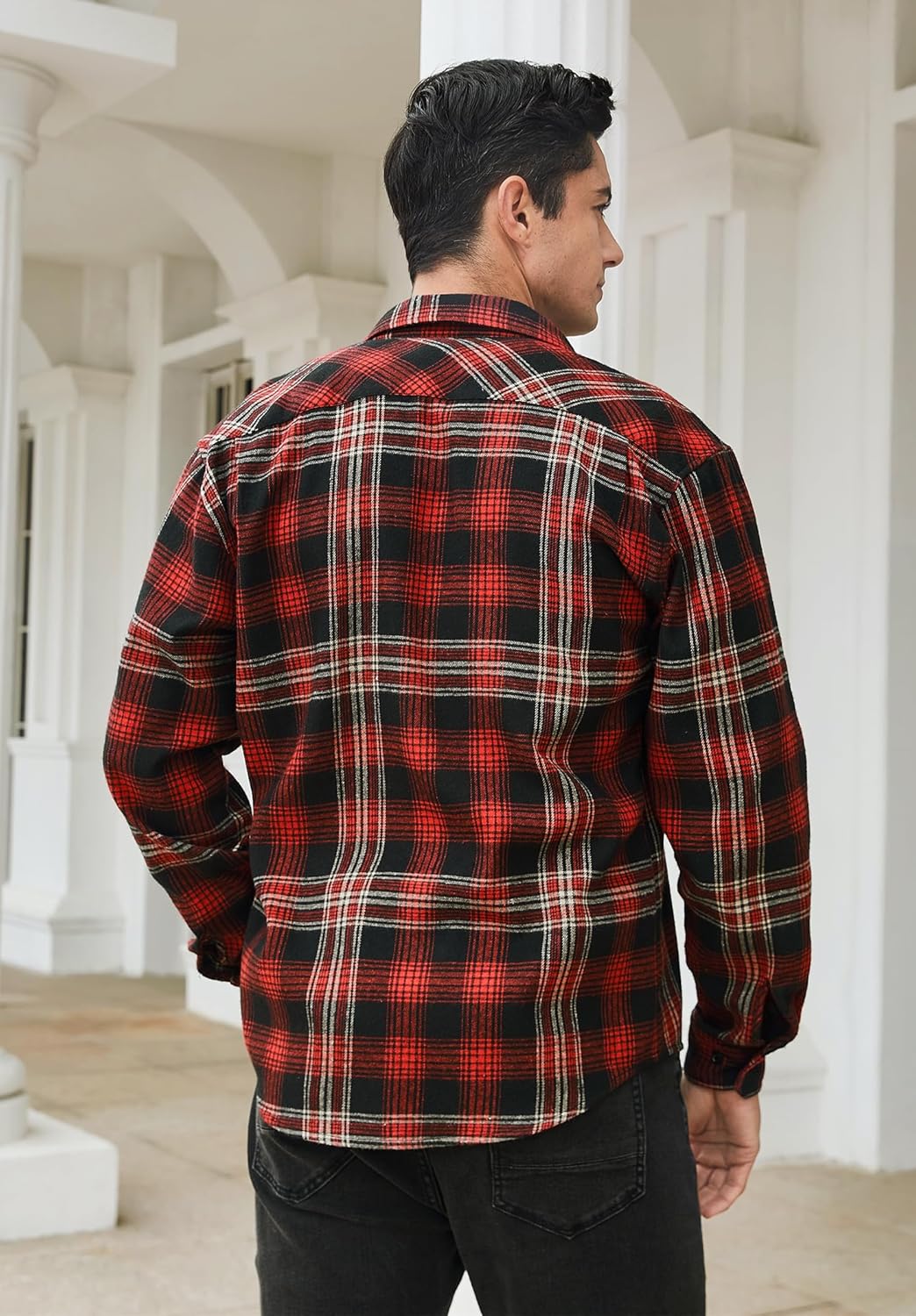 HISDERN Flanellhemd Herren Karierte Hemden Herren Langarm Button Down Baumwolle Holzfällerhemd Regul