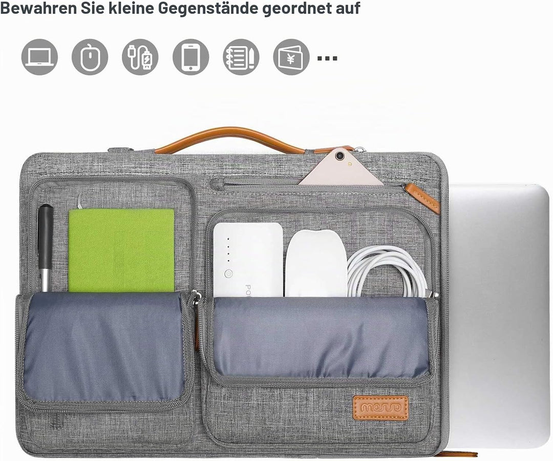 MOSISO 360 Laptoptasche, Wasserdicht Laptop Schultertasche, Stossfest Umhängetasche mit 4 Reissversc