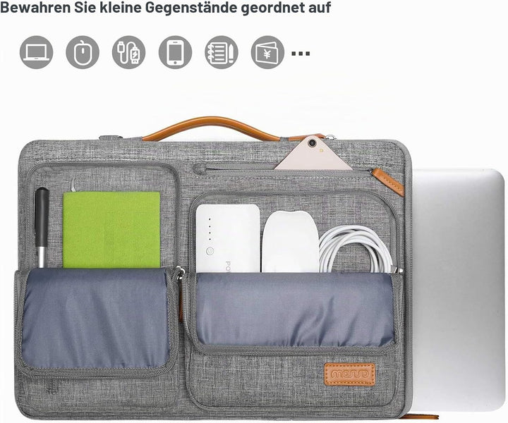 MOSISO 360 Laptoptasche, Wasserdicht Laptop Schultertasche, Stossfest Umhängetasche mit 4 Reissversc