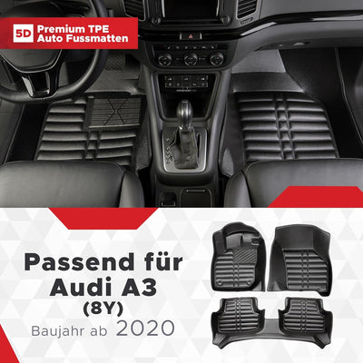 5D Premium Auto Fussmatten TPE Set Passend für Audi A3 Limousine (8Y) Baujahr ab 2020 I 100% Passgen