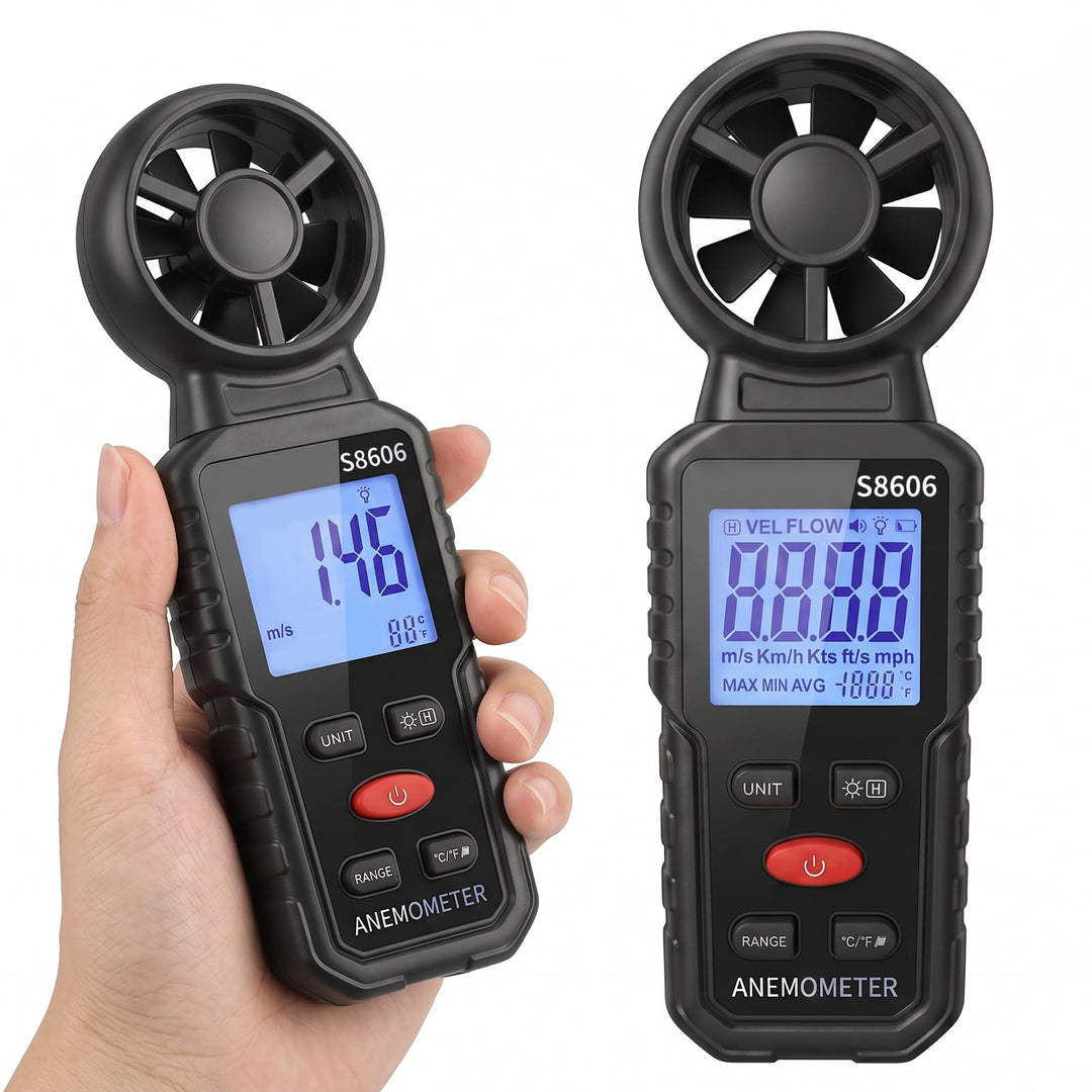 Handheld Digital Anemometer Windmesser 3 in 1, Temperatur- und Windchillanzeige, Luftstrom- und Luft