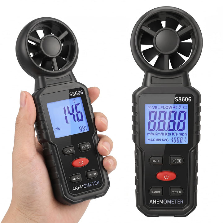 Handheld Digital Anemometer Windmesser 3 in 1, Temperatur- und Windchillanzeige, Luftstrom- und Luft