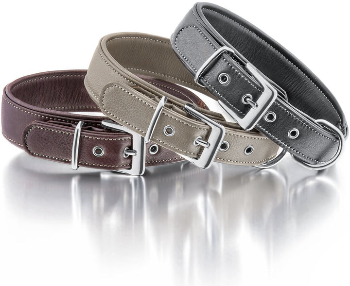 Knuffelwuff 13991-013 Weiches Lederhalsband Hund Hundehalsband Glendale 53-60cm, Natur Natur Halsumf