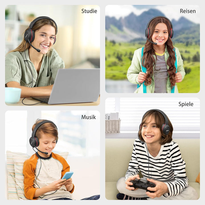 SIMOLIO Kopfhörer Kinder, Kabel Kinderkopfhörer mit Mikrofon für Schule und Gaming, On Ear kopfhörer
