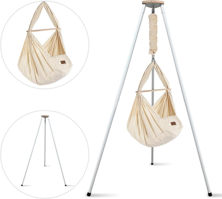 SCHMUSEWOLKE Federwiege - Set mit weissem Tipi-Gestell - Hängematte für Babys und Kleinkinder ab Geb