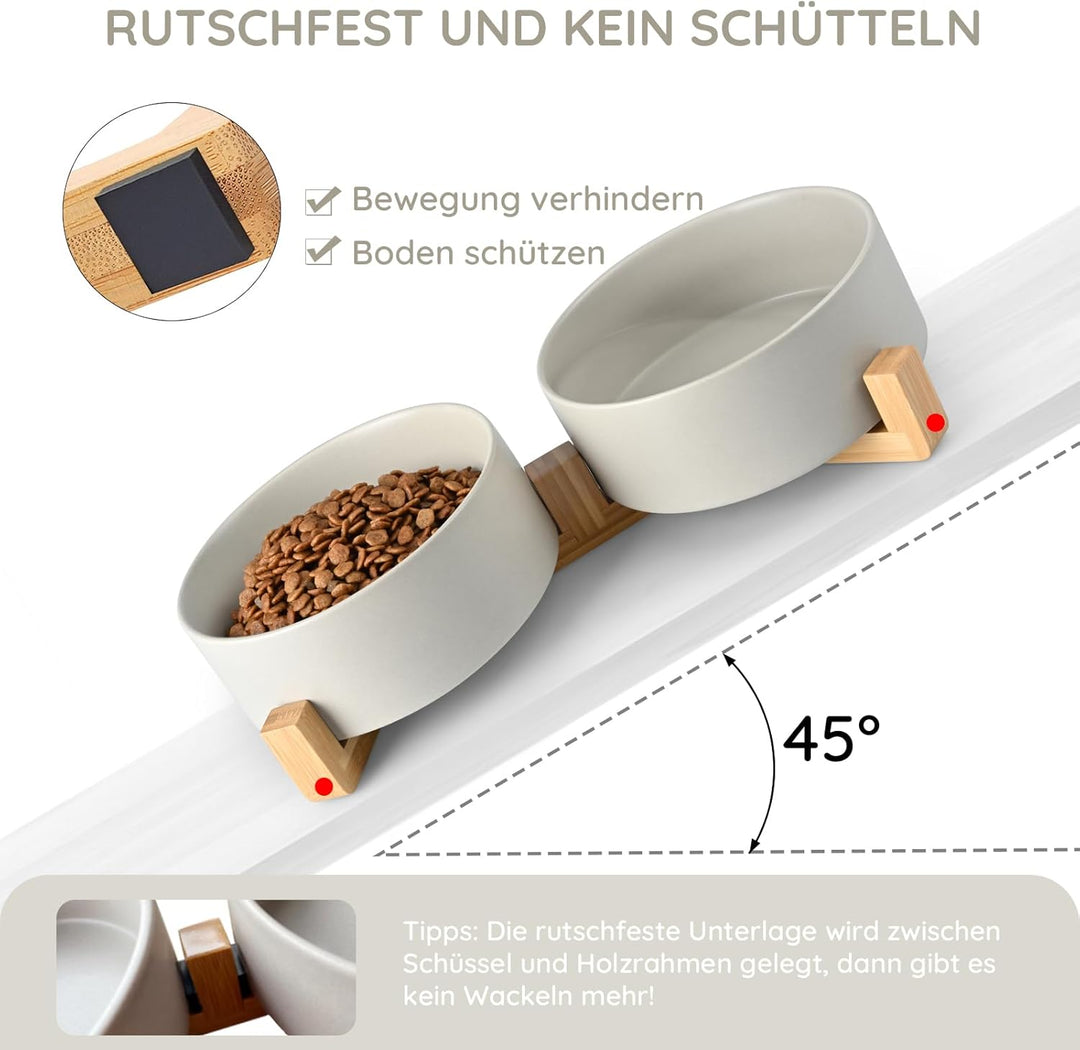 SPUNKYJUNKY Hundenapf Keramik Doppel Hund Futternapf mit Bambus Ständer für Grosse Hunde (1800ml, Gr