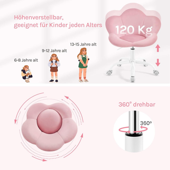 WOLTU Kinder Schreibtischstuhl, Schminktisch Stuhl, Bürostuhl, ergonomisch, höhenverstellbar, Samt,