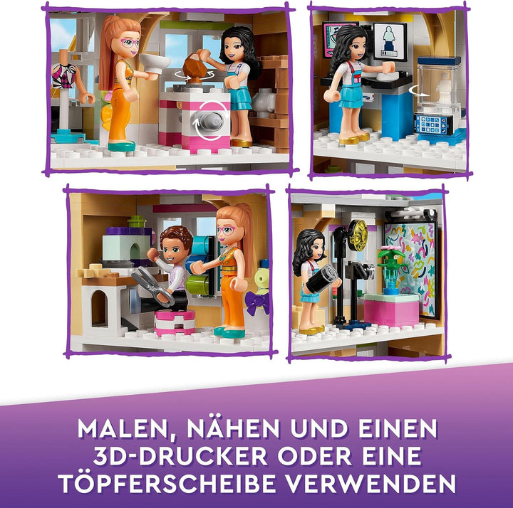 LEGO 41711 Friends Emmas Kunstschule, 3-stöckige Heartlake City Schule mit 3 Mini-Puppen, Kunst-Zube