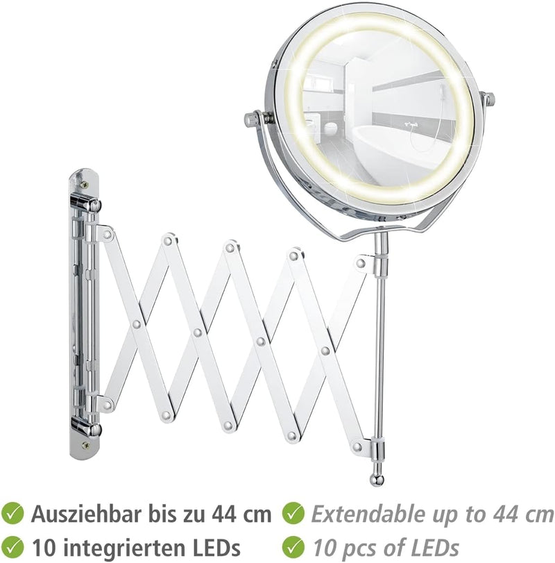 WENKO LED Kosmetikspiegel Brolo - Wandspiegel, höhenverstellbar, schwenkbar, Stahl, 18.5 x 38.5 x 45