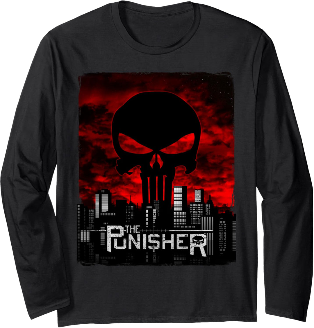 Marvel The Punisher Skyline Cityscape Skull Langarmshirt
