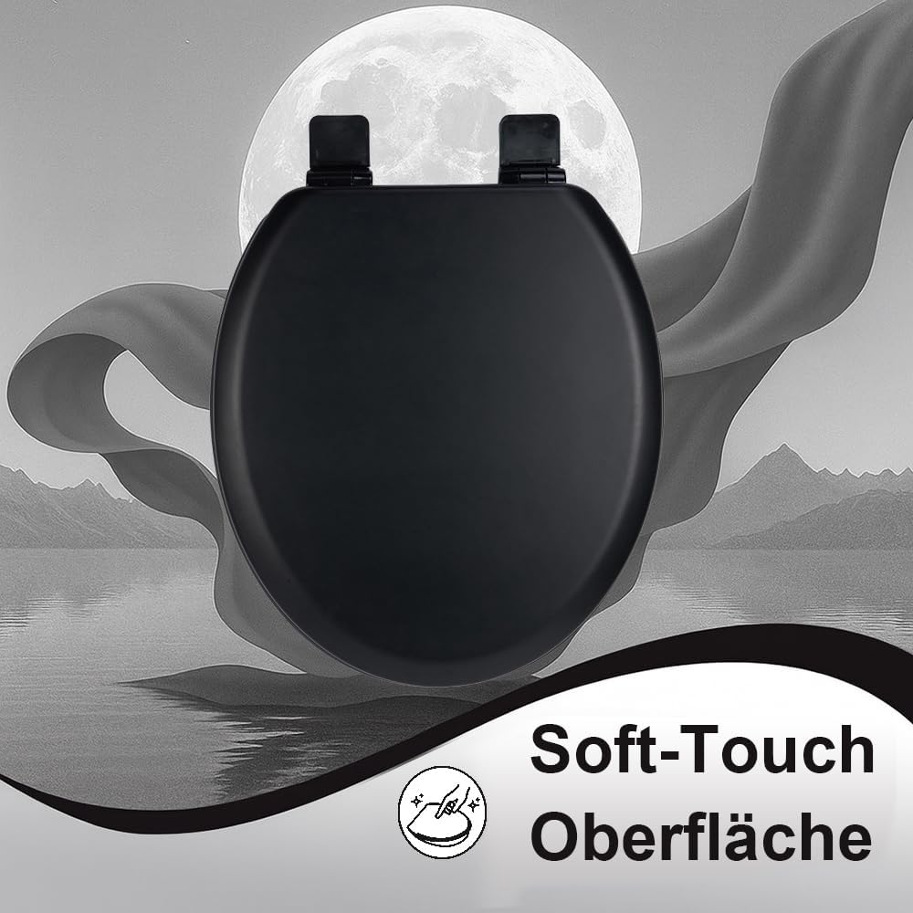 WC-Sitz Holzkern, Ｍatt – Soft-Touch & ultraglatt (ohne Orangenhaut), Absenkautomatik & Schnellversch