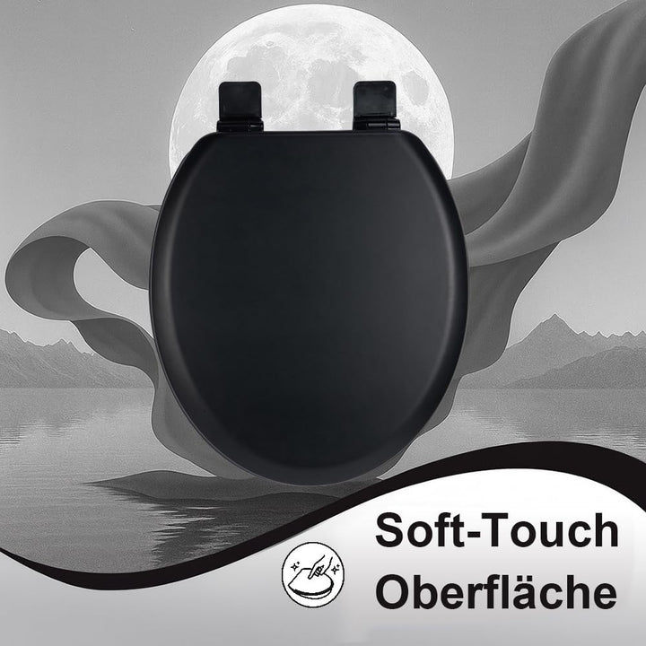 WC-Sitz Holzkern, Ｍatt – Soft-Touch & ultraglatt (ohne Orangenhaut), Absenkautomatik & Schnellversch