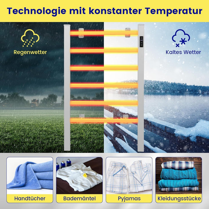 COSTWAY Handtuchwärmer 100W, Handtuchhalter Aluminium Heizkörper 10min bis 60℃, 8H Timer & Überhitzu