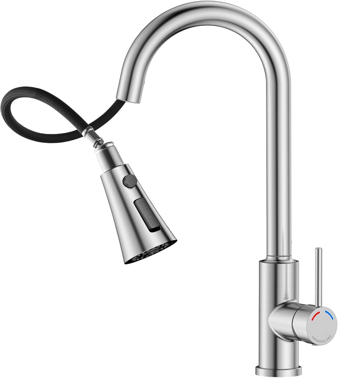 Küchenarmatur mit Ausziehbrause, 3 Strahlarten Wasserhahn Küche 360° Schwenkbar, Edelstahl SUS304 Sp