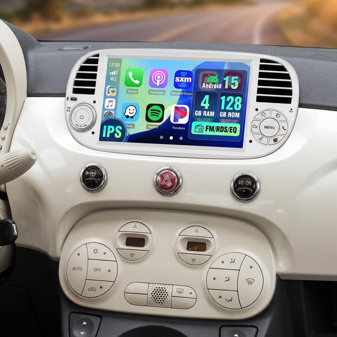 Hikity 4+128G Android Autoradio mit Bildschirm für FIAT 500 2007-2015 Wireless Carplay, Autoradio mi